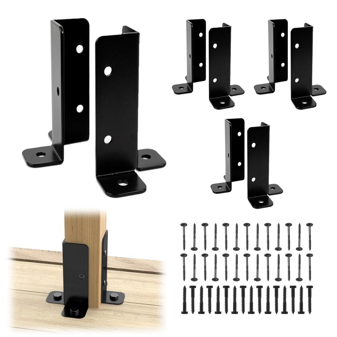 Muzata 8Pack Adjustable Post Base Brackets Fit 1.5x1.5 2x2 2x4 4x4 Heavy Duty Wood Fence Pergola Black Half Column Deck Post Anchor for Deck Railing Mailbox WT32