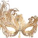Masquerade Mask for Women Metal Mask Shiny Rhinestone Venetian Party Evening Prom Ball Mask Bar Costumes Accessory (Phoenix Gold)