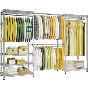 Ulif E1 Heavy Duty Closet Garment Rack, 6 Tiers Adjustable Metal Freestanding Expandable Clothing Storage with 4 Hanger Rods, Easy to Assemble Wardrobe, 71.4" H x (70" - 88.2") L x 14" D, Chrome