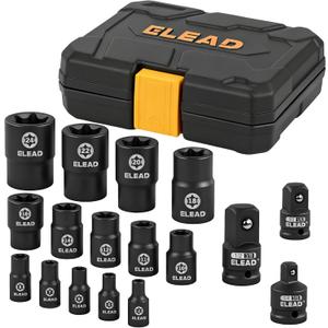 17-Piece Inverted E-Torx Socket Set - Premium Impact Cr-V Steel E4 - E24 Star Female Sockets for Impact Wrench 1/2 3/8 1/4 Drive Precision Torque Kit with Storage Case