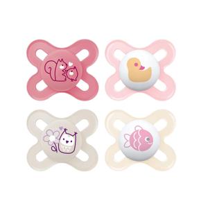 MAM Original Start Matte Baby Pacifiers, Binky for 0-3 Months, BPA-Free Silicone Nipple, Easy to Clean, Best for Newborn Babies, Developed with Medical Experts, 4 Count Binkies with Sterilizer Case (Fairy Dust / Shell / Butter)