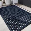 DEXI Front Door Mat Outside Entrance Rubber 19x30, Welcome Floor Doormat Heavy Duty Non Slip, Dirt Trapper Waterproof Exterior Entry Mats All Weather for Patio Entryway Drainage, Blue