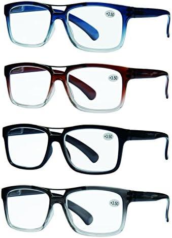 Success Eyewear READING GLASSES Set of 4 Best Value Top Bar Style Quality Reading Glasses for Men Set of Black, Blue, Brown, Grey 3.25