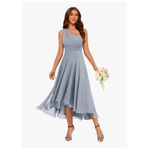 Raseal Chiffon One Shoulder Bridesmaid Dress with Pocket High Low A Line Prom Dress for Women RS192
