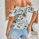 SweatyRocks Women's Floral Print Cold Shoulder Tops Ruffle Short Sleeve Summer Blouses Shirt (White, S)