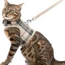 PUPTECK Soft Mesh Cat Vest Harness and Leash Set Puppy Padded Pet Harnesses Escape Proof for Cats Small Dogs Rabbits Bunny, Plaid Beige, L (L(NECK 8.5"-10.5", CHEST 12.5"-15", 6-10 lbs))