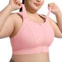 VFUS High Impact Sports Bras for Women Adjustable Zip Front Plus Size Workout Bra Full Coverage Removable Padded Running (XX-Large, Pink)