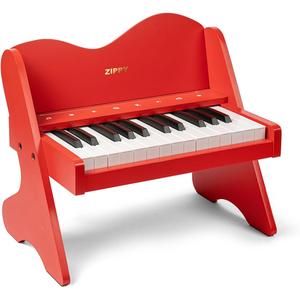 ZIPPY Kids Piano Keyboard, 25 Keys Digital Piano for Kids, Touch Sensitive Control Panel, Volume Adjustable, Mini Music Educational Instrument Toy, Wood Toy for Toddlers Girls Boys (Red)