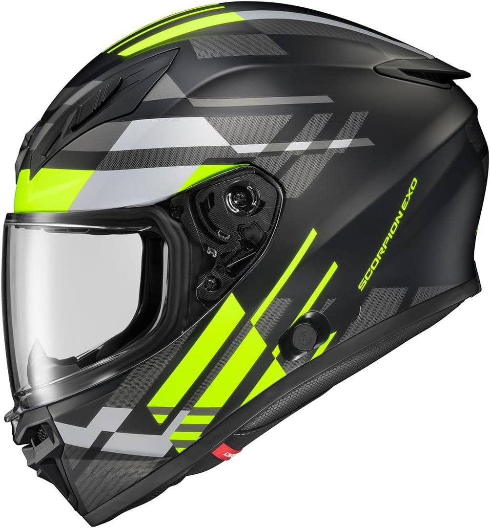 ScorpionEXO R430 Full Face Polycarbonate Street Motorcycle Helmet Bluetooth Ready Speaker Pockets DOT Snell Approved Adult (Medium, Paradox Hi-viz)