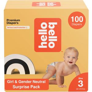 Hello Bello Premium Diapers, Size 3 (14-24 lbs) Surprise Pack for Girls - 100 Count, Hypoallergenic with Soft, Cloth-Like Feel - Assorted Girl & Gender Neutral Patterns