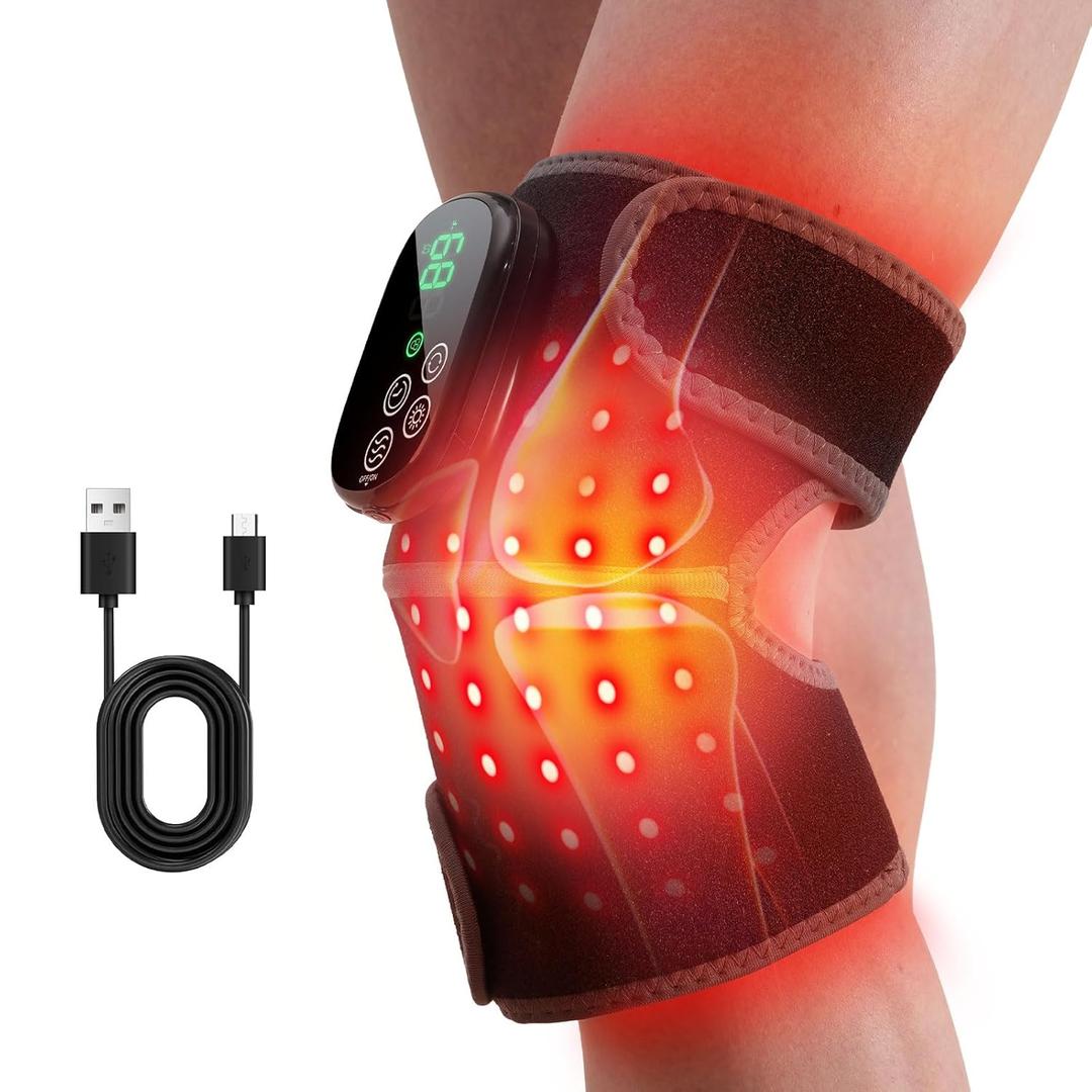 Cordless Red Light Therapy Knee Heating Pad with Heat - 660nm&850nm Knee Brace with 5 Heating Levels, 5000mAH Rechargeable Battery for Knee Shoulder Elbow, Gifts for Men Women, Black 1PC (One Size)