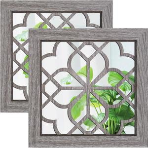 Boho Wall Mirror Decor, Set of 2 Rustic Farmhouse Accent Mirror 12x12 Inch, Square Shatterproof Vintage Style Mirrors for Wall, Small Decorative Mirrors for Living Room, Bedroom (Brown)