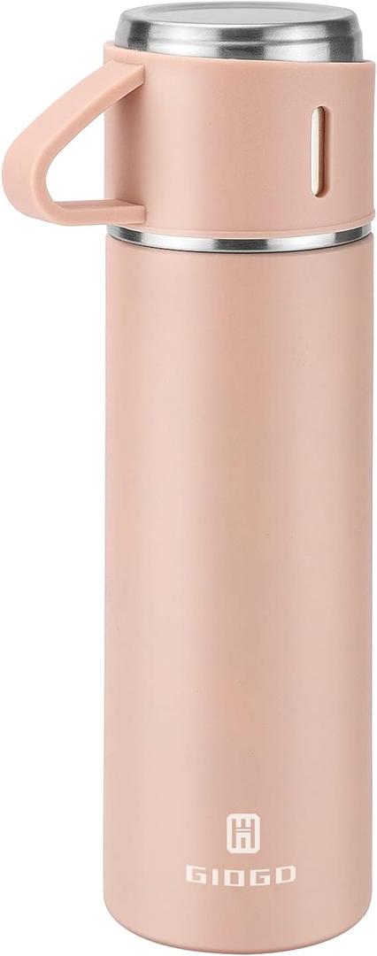 Stainless Steel Thermo 500ml/16.9oz Vacuum Insulated Bottle with Cup for Coffee Hot drink and Cold drink water flask.(Pink,Single)