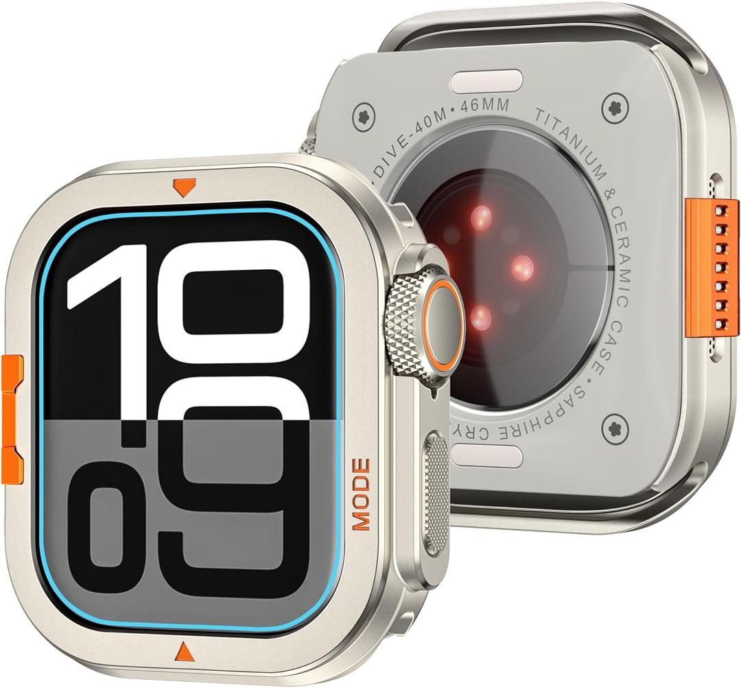 Rugged Metal Case Compatible with Apple Watch Ultra Case 49mm Series 10, Ultra 2, [Turn 46mm into Ultra Seamlessly] Bumper Cover with Back Shell (Titanium, 46mm)