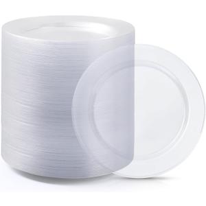 Bestluck 100PCS Clear Plastic Dinner Plates 10inch, Premium Hard Disposable Plates for Party, Wedding