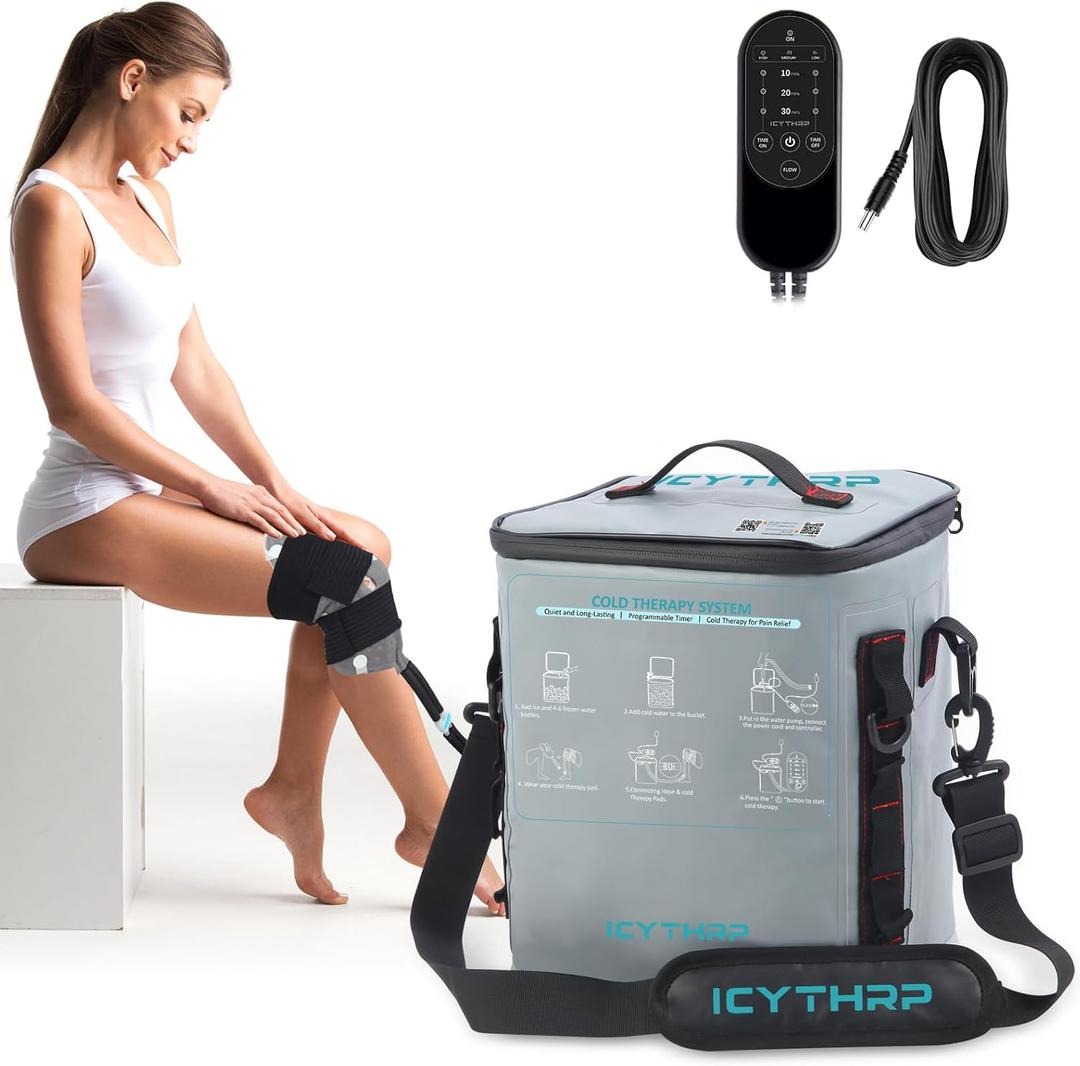 ICYTHRP Cold Therapy Machine with Programmable Timer, Portable Ice Machine for Knee After Surgery, Knee Replacement Recovery System for Pain Relief w/Compression Pad for Shoulder, Hip and Ankle