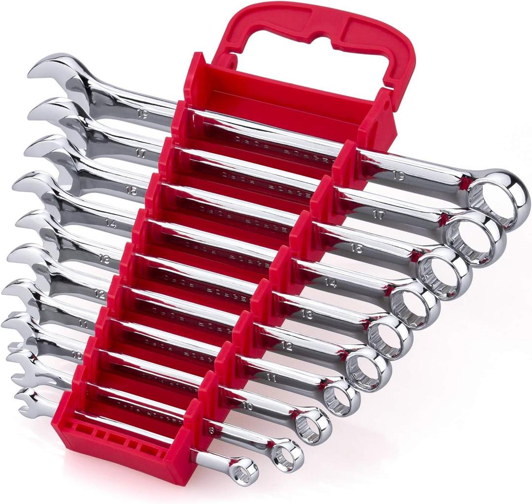 Max Torque 10-Piece Premium Metric Combination Wrench Set, Chrome Vanadium Steel, Long Pattern Design | Include Metric Sizes 6, 8, 10, 11, 12, 13, 14, 15, 17, 19mm with Storage Rack Organizer