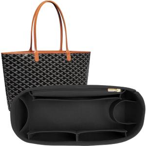 Tote Bag Organizer Insert for Saint Louis GM Size, Premium Felt Zipper Organizer with Cup Holder Tote Organizer (Black)