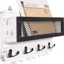 ADIIL Mail and Key Holder for Wall Decorative, Wooden Wall Mount Key Rack Hanger Organizer with 4 Double Key Hooks, Rustic Home Decor for Entryway Hallway, White