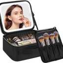 Chomeiu Makeup Bag with LED Mirror, Travel Makeup Case for Women and Makeup Artists Cosmetic Organizer Large Make Up Bags with Light Up Mirror, 3 Color Lights, Adjustable Dividers and Brush Holder (Black)