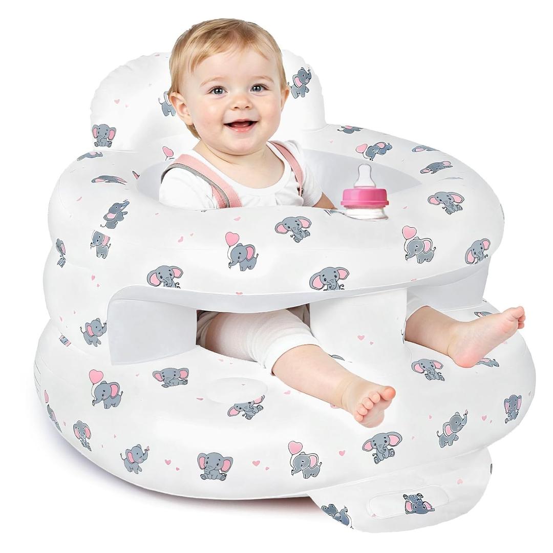 Inflatable Baby Seat for 3-36 Months, Baby Seats for Infants for Sitting Up with Back Support Built in Air Pump, Surround Sit Me Up Floor Seat for Baby Chair for Learning Sit, Feeding (Elephant)