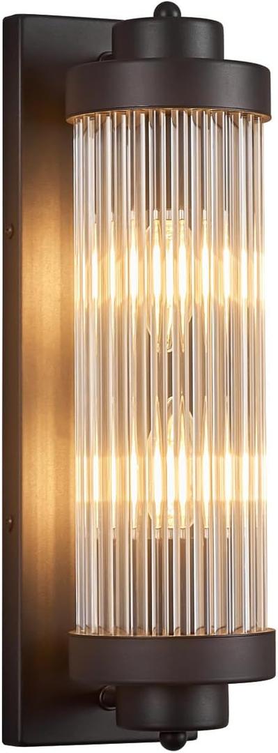 Black Wall Sconces with Clear Crystal Glass Strip Bathroom Sconces 2 Light E12 Base Modern Wall Lights for Bedroom Living Room Hallway Wall Light Fixtures (1-Pack) (15.74 In High)