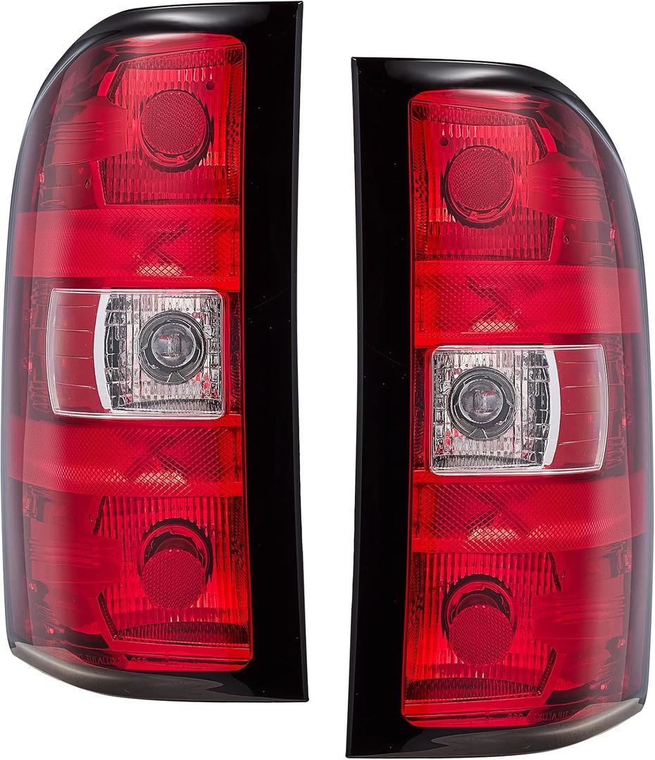 Tail Lights assemblies Compatible with 2007-2013 Chevy Silverado 1500 2500 HD 3500 HD w/o Wiring Harness tail lamp (Chrome/Red Lens) a pair