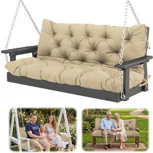 60x40 in Replacement Swing Cushions for Outdoor Furniture,2-3 Seater Waterproof Porch Bench Cushions with Ties and Backrest - 5" Thick Patio Swing Chair Cushion for Garden Backyard(Khaki)
