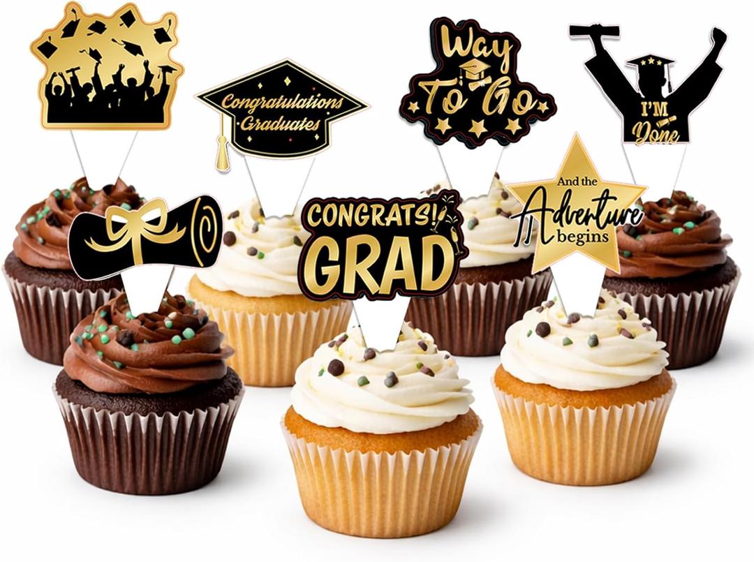 5 x 42pcs Graduation Cupcake Toppers Class of 2026 Paper Cupcake Picks Grad Cap Diploma Picks for Dessert Food Pizza Decorations (glod)