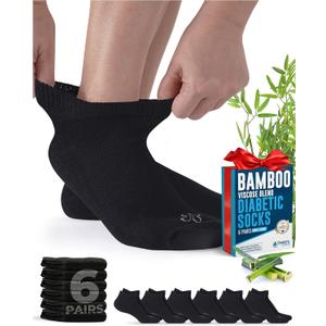 Doctor's Select Viscose Bamboo Ankle Diabetic Socks for Women and Men - 6 Pairs | Super Soft, Non Binding, Loose Wide Top (Large)