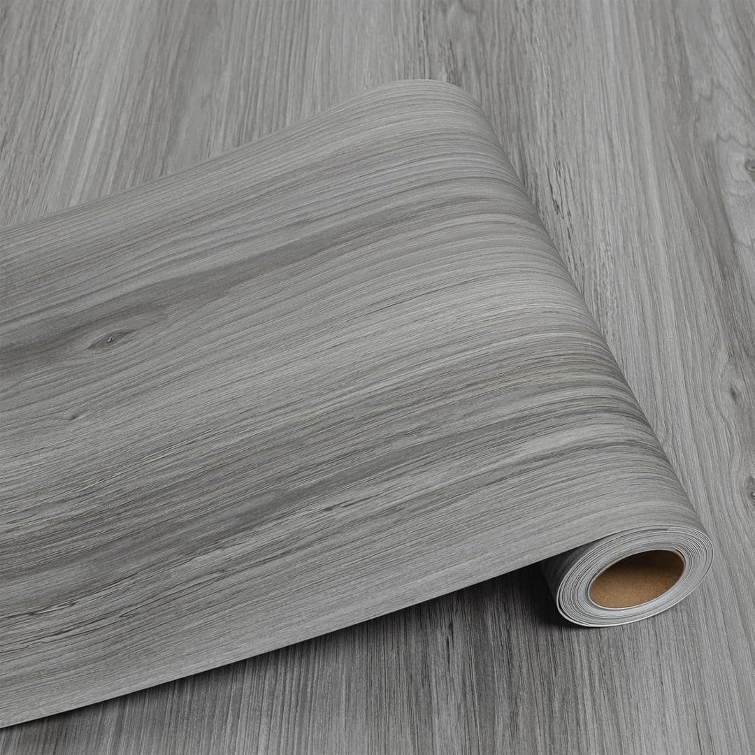 Vinyl Flooring Roll 11.8" x 118" - Peel and Stick Wood Plank Flooring for Bathroom, Kitchen, Hallway, Laundry Room - Multi-Purpose Removable Floor Tile (Wood Pattern) (Gray)