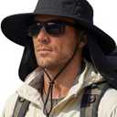 Sun Hats for Men Wide Brim Bucket Hat with Neck Flap for Fishing & Hiking Mens Sun Hat for UV Protection (One Size, Black)