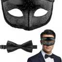 Masquerade Mask for Men Venetian Style Mens Masquerade Mask with Bowtie for Halloween & Costume Parties