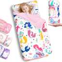 Primlect Thickened Toddler Nap Mat with Removable Pillow and Minky Blanket, Extra Large 55''x35'' Sleeping Bag, Washable, Roll up, Perfect for Daycare, Preschool, Kindergarten, Boys and Girls Mermaid
