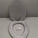 Toilet Seat Resin Elongated Silver Glitter Slow Quiet-Close Heavy Duty Decorative Acrylic Seats for Standard Toilets, Easy to Install also Easy to Clean (19 Inch, Silver Glitter, Upgraded hinge)