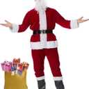 Men's Santa Claus Costume Adults Suit 7 Pcs, Deluxe Velvet Large Santa Outfits for Christmas, Cosplay Party, with hats, beard, belt