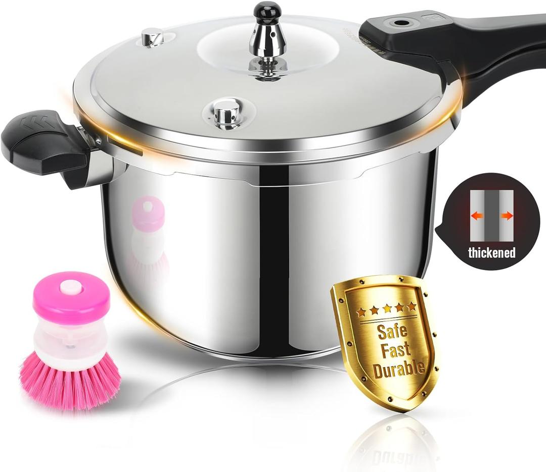 Stainless Steel Pressure Cooker 8 qt Induction Compatible Stove Top Pressure Cooker with Pressure Indicator Safeguard Devices,Compatible with Gas & Induction Cooker (8.5 Quarts)