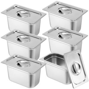 Thenshop 6 Pack Stainless Steam Hotel Pan with Lid Deep Steam Table Pan Reusable Anti Rust Water Restaurant Supplies for Home Party Buffet(10.43 x 6.38 x 5.91 Inches Pans,1/4 Size Lids)