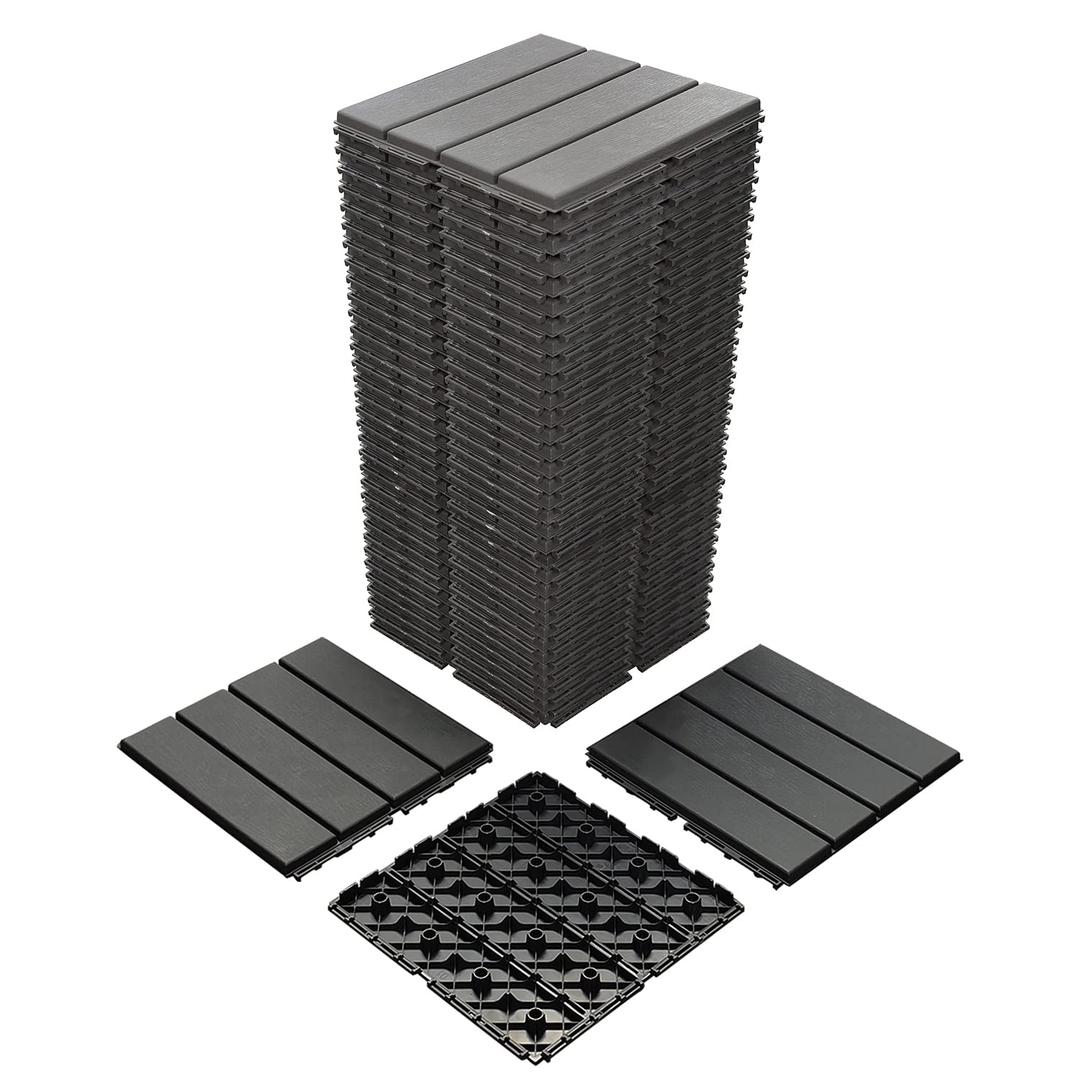 36 sq. ft Plastic Interlocking Deck Tiles, 36 Pack, 12"x12" Waterproof Outdoor Flooring All Weather Use, Patio Floor Decking Tiles for Porch Poolside Balcony Backyard, Dark Grey