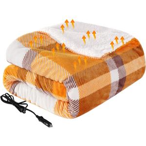 Westinghouse Heated Car Blanket with 3 Heating Levels, 4 Hours Auto Off, 12 Volt Electric Blanket for Car, Truck, SUV, RV, Machine Washable, 59" x 43" (Orange Buffalo Plaid)