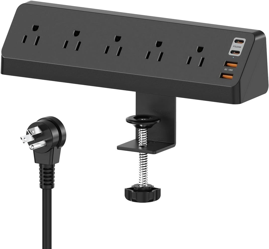 20W Fast Charging Station, Desk Clamp Power Strip with 2 PD USB-C Ports, 5 AC Wide Spaced Outlets and 6ft Extension Cord, Fits 1.9" Tabletop Edge, Desk Accessories for Office Home College Dorm, Black 20W Fast Charging Station, Desk Clamp Power Strip with 2 PD USB-C Ports, 5 AC Wide Spaced Outlets and 6ft Extension Cord, Fits 1.9" Tabletop Edge, Desk Accessories for Office Home College Dorm, Black