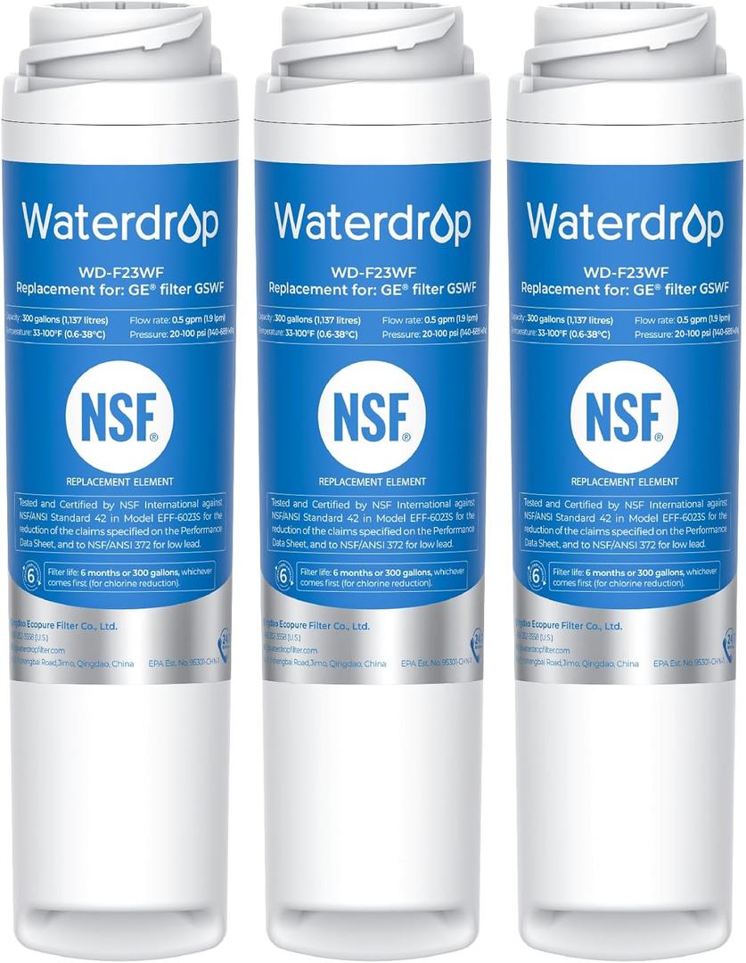 Waterdrop GSWF Refrigerator Water Filter, Replacement for GE GSWF Smart Water 238C2334P001, Kenmore 46-9914, 469914, 9914, 3 Pack