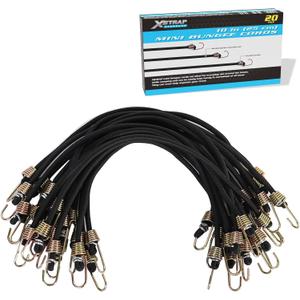 XSTRAP STANDARD 10-Inch Mini Bungee Cords 20 Pieces Rubber Stretchy Bungee Cords with Steel Hooks for Tarp Covers, Canvas Canopies, Motorcycle, Cargo, Hang Christmas Ornaments (Black)