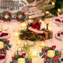 4 Pieces 9" Christmas Candle Ring Wreath Artificial Berries Pine Candle Ring Holder Christmas Wreath Rings for Xmas Home Dining Table Centerpieces Decor