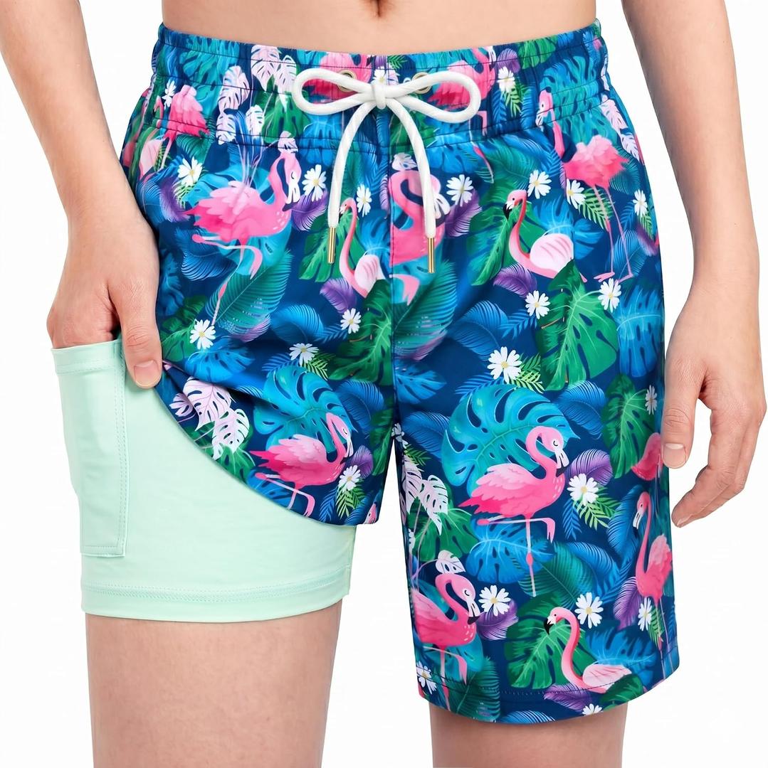 Boys Shorts with Compression Liner, 10-18 Quick Dry Boy Swim Trunks