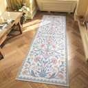 Lahome Boho Floral 2x6 Bathroom Runner Rugs Non Slip Washable, Grey/Beige Soft Runners for Hallways, Indoor Carpet Runner with Rubber Backing for Bedside Entryway Kitchen(Grey/Beige,2x6)