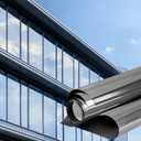 2 x Window Privacy Film One Way Mirror Reflective Window Film See Out Not in Sun Blocking Heat Control Anti UV Window Tint for Office Home Door(Black-Silver, 17.5 Inch x 6.5 Feet)