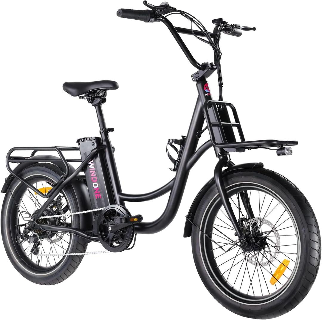 Windone E20 Electric Bike for Adults, 20MPH Max Speed, 40 Miles Range, 20"  3.0" Fat Tire, 350W Motor, 7-Speed, 374Wh Removable Battery, UL 2849 Certified Ebike