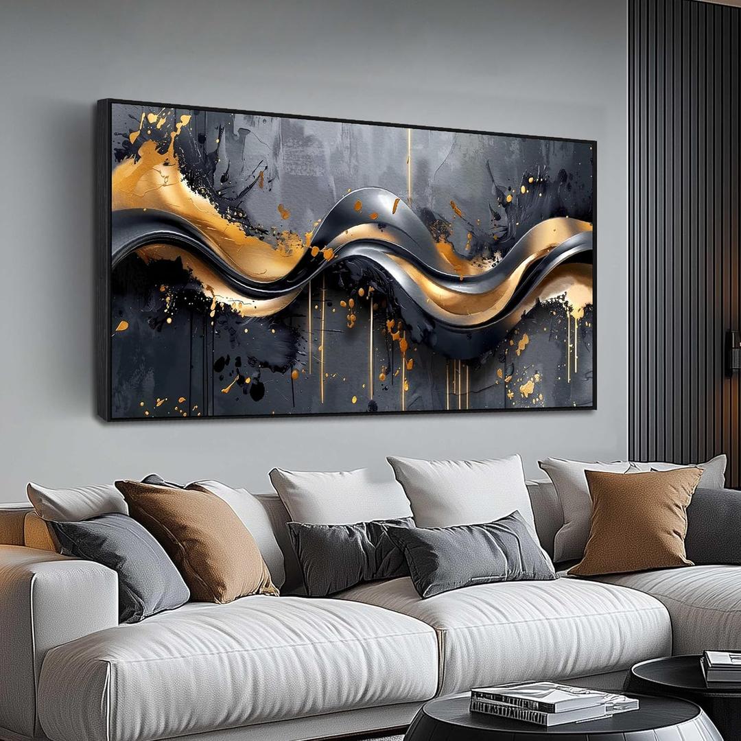 Elegant Black and Gold Wall Art 29" x 59" Canvas for Office Decor Living Room Stylish Large Artwork for Modern Art Pictures