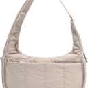 Puffer Crescent Shoulder Bag for Women, Small Nylon Puffy Quilted Shoulder Purse with Adjustable Strap & Multiple Pockets (Mocha Brown)
